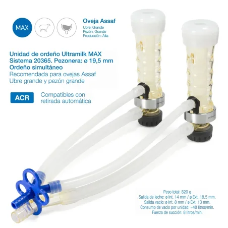Punto de ordeño ULTRAMILK MAX sistema 20365 - Pezonera 19,5 mm (Oveja Assaf)