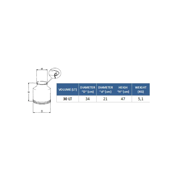 Cantara transporte de leche Acero inoxidable con bisagras y capacidad de 30 Litros -0