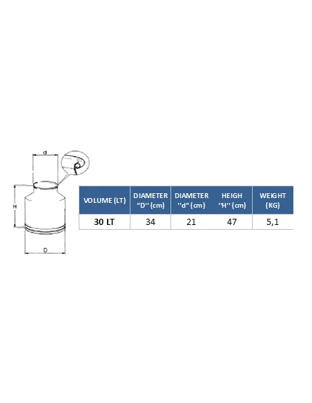 Cantara transporte de leche Acero inoxidable con bisagras y capacidad de 30 Litros -0