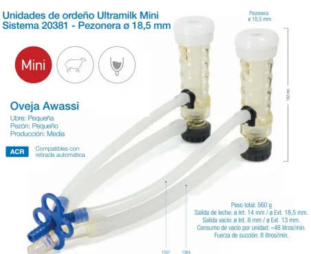 Punto de ordeño ULTRAMILK MINI sistema 20381 - Pezonera 18,5 mm (Oveja Awassi)