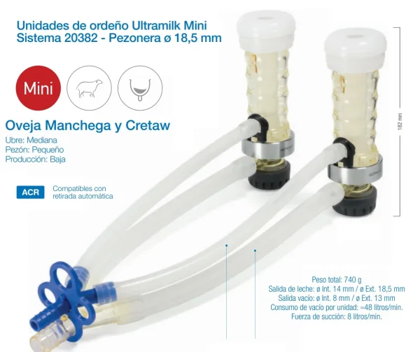Punto de ordeño ULTRAMILK MINI sistema 20382 - Pezonera 18,5 mm (Oveja manchega y cretaw)