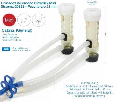 Punto de ordeño ULTRAMILK MINI sistema 20383 - Pezonera 21 mm (Cabras)