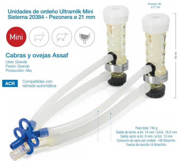 Punto de ordeño ULTRAMILK MINI sistema 20384- Pezonera 21mm ( Cabras y Ovejas Assaf )