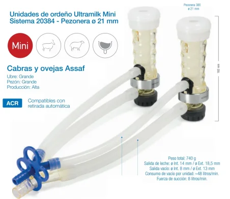 Punto de ordeño ULTRAMILK MINI sistema 20384- Pezonera 21mm ( Cabras y Ovejas Assaf )