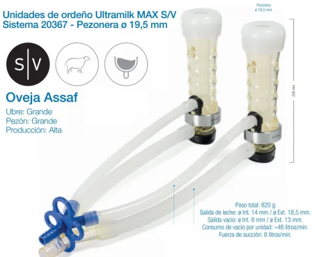 Punto de ordeño ULTRAMILK MAX S/V Sistema 20367 - Pezonera 19,5 mm  (Ovejas Assaf)