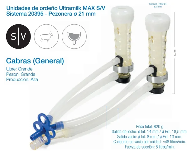 Punto de ordeño ULTRAMILK MAX S/V Sistema 20395 - Pezonera 21 mm  (Cabras )