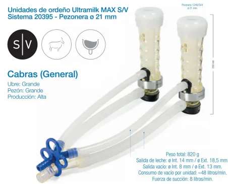 Punto de ordeño ULTRAMILK MAX S/V Sistema 20395 - Pezonera 21 mm  (Cabras )