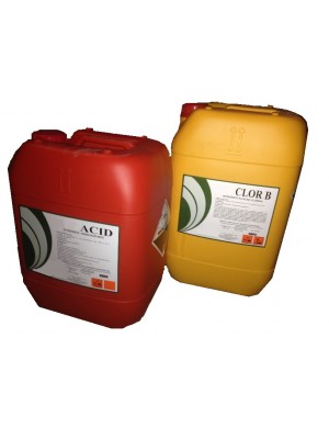 pack 1 detergente alcalino clorado GUT 28 KILOS -CLOR B mas Detergente Acido GUT-ACID 25 KILOS 